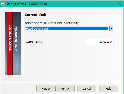 startup wizard Current limit