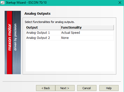 startup wizard analog outputs