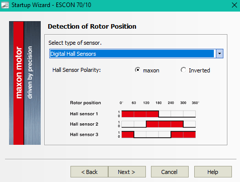 startup wizard motor position