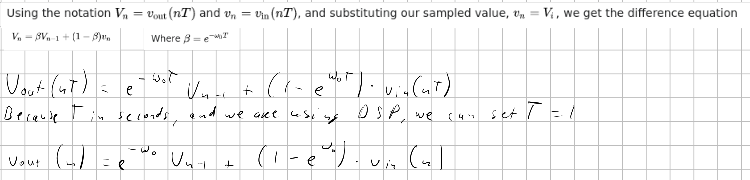 difference equation for low pass filter through discrete time sampling