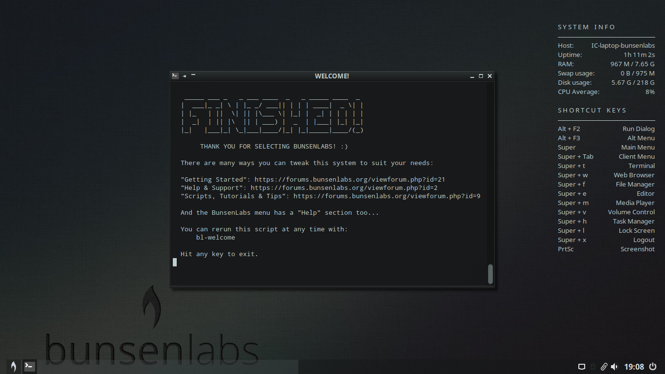 BunsenLabs install script finished