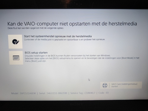 vaio help error